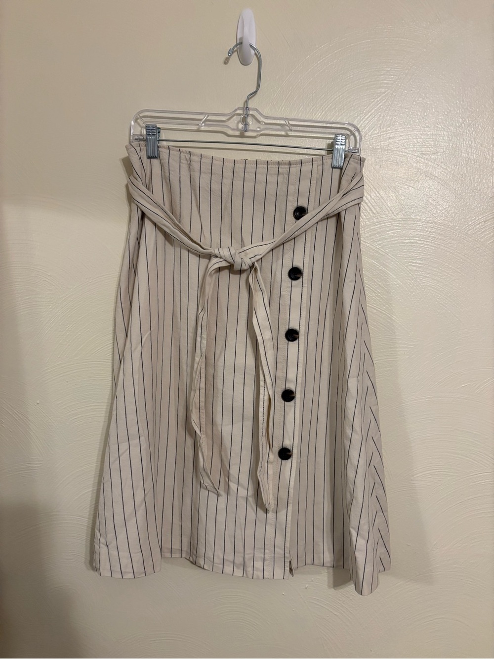 Ann Taylor Linen Blend Striped Belted Midi Skirt Size 6